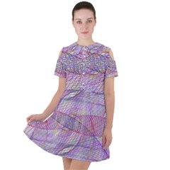 Purple Background Abstract Pattern Short Sleeve Shoulder Cut Out Dress  by Sudhe