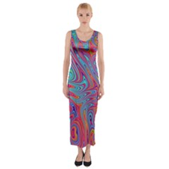 Fractal Bright Fantasy Design Fitted Maxi Dress by Sudhe