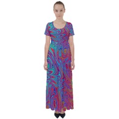 Fractal Bright Fantasy Design High Waist Short Sleeve Maxi Dress by Sudhe