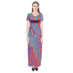 Fractal Bright Fantasy Design Short Sleeve Maxi Dress by Sudhe