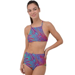 Fractal Bright Fantasy Design High Waist Tankini Set by Sudhe