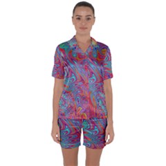 Fractal Bright Fantasy Design Satin Short Sleeve Pyjamas Set by Sudhe