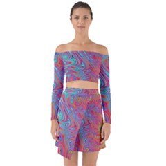 Fractal Bright Fantasy Design Off Shoulder Top With Skirt Set by Sudhe