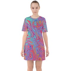 Fractal Bright Fantasy Design Sixties Short Sleeve Mini Dress by Sudhe