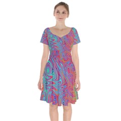 Fractal Bright Fantasy Design Short Sleeve Bardot Dress