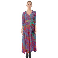 Fractal Bright Fantasy Design Button Up Boho Maxi Dress by Sudhe