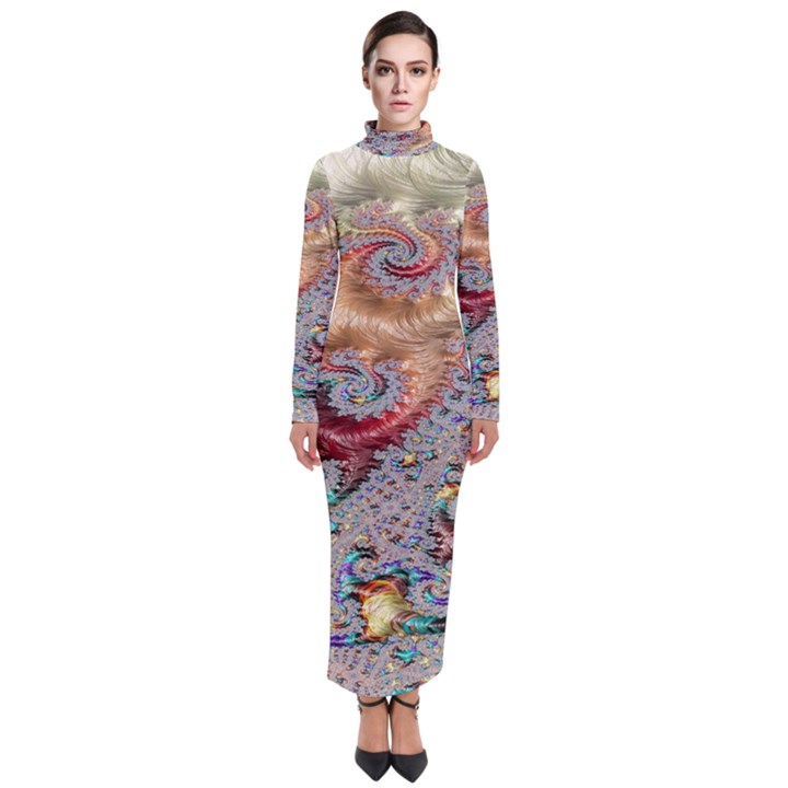 Fractal Artwork Design Pattern Turtleneck Maxi Dress