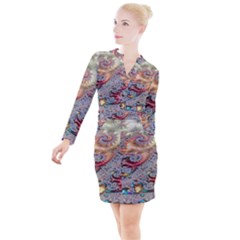 Fractal Artwork Design Pattern Button Long Sleeve Dress