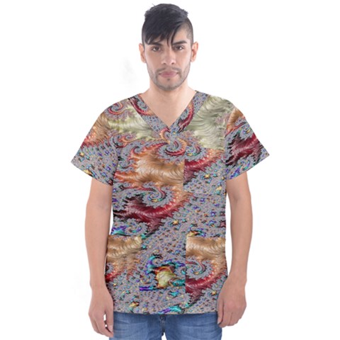 Fractal Artwork Design Pattern Men s V-neck Scrub Top by Sudhe