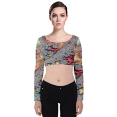 Fractal Artwork Design Pattern Velvet Long Sleeve Crop Top