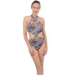 Fractal Artwork Design Pattern Halter Side Cut Swimsuit