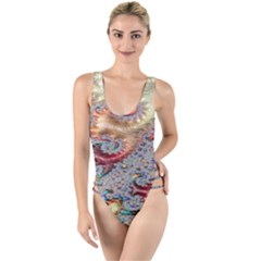 Fractal Artwork Design Pattern High Leg Strappy Swimsuit