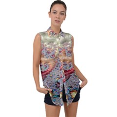 Fractal Artwork Design Pattern Sleeveless Chiffon Button Shirt