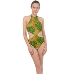 Leaf Leaves Nature Green Autumn Halter Side Cut Swimsuit by Sudhe