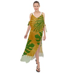 Leaf Leaves Nature Green Autumn Maxi Chiffon Cover Up Dress