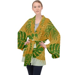 Leaf Leaves Nature Green Autumn Velvet Kimono Robe