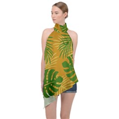 Leaf Leaves Nature Green Autumn Halter Asymmetric Satin Top