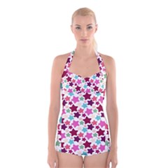 Stars Pattern Boyleg Halter Swimsuit 