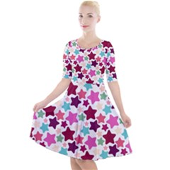 Stars Pattern Quarter Sleeve A-line Dress