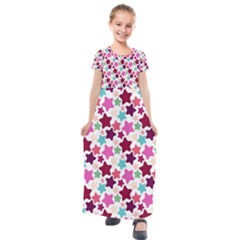 Stars Pattern Kids  Short Sleeve Maxi Dress