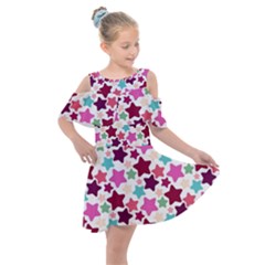 Stars Pattern Kids  Shoulder Cutout Chiffon Dress