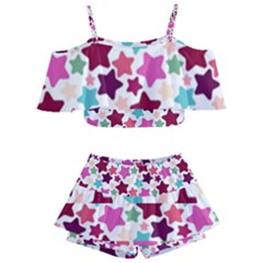 Stars Pattern Kids  Off Shoulder Skirt Bikini