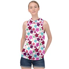 Stars Pattern High Neck Satin Top