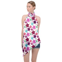 Stars Pattern Halter Asymmetric Satin Top