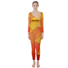 Background Pattern Of Orange Mosaic Long Sleeve Catsuit