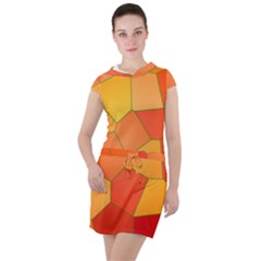 Background Pattern Of Orange Mosaic Drawstring Hooded Dress