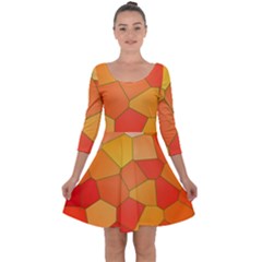 Background Pattern Of Orange Mosaic Quarter Sleeve Skater Dress