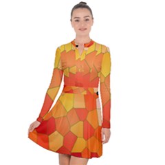 Background Pattern Of Orange Mosaic Long Sleeve Panel Dress