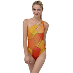 Background Pattern Of Orange Mosaic To One Side Swimsuit