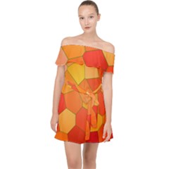 Background Pattern Of Orange Mosaic Off Shoulder Chiffon Dress