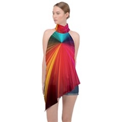 Background Color Colorful Rings Halter Asymmetric Satin Top