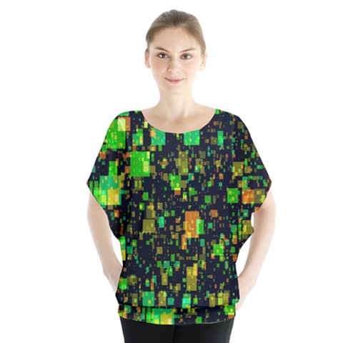 Squares And Rectangles Background Batwing Chiffon Blouse by Sudhe