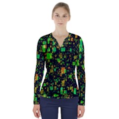 Squares And Rectangles Background V-neck Long Sleeve Top by Sudhe