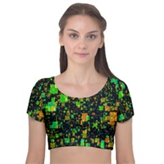 Squares And Rectangles Background Velvet Short Sleeve Crop Top  by Sudhe