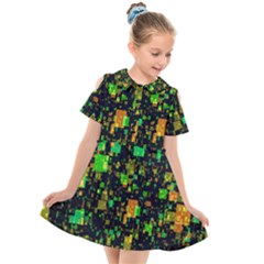 Squares And Rectangles Background Kids  Short Sleeve Shirt Dress