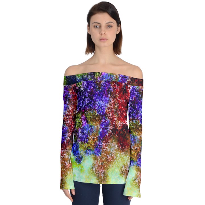 Splashes Of Color Background Off Shoulder Long Sleeve Top