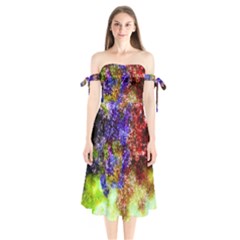 Splashes Of Color Background Shoulder Tie Bardot Midi Dress by Sudhe