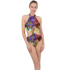 Splashes Of Color Background Halter Side Cut Swimsuit