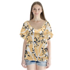 Floral Pattern Background V-neck Flutter Sleeve Top by Sudhe