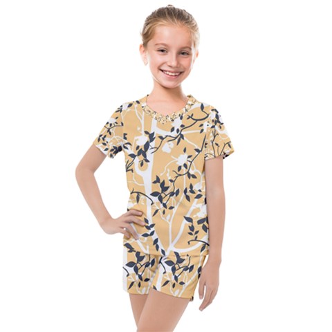 Floral Pattern Background Kids  Mesh Tee And Shorts Set by Sudhe