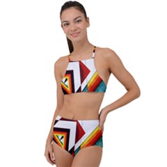 Diamond Acrylic Paint Pattern High Waist Tankini Set