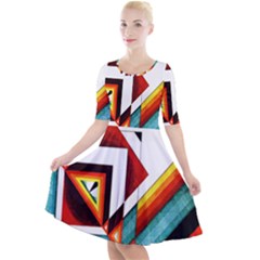 Diamond Acrylic Paint Pattern Quarter Sleeve A-line Dress