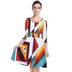 Diamond Acrylic Paint Pattern Quarter Sleeve Waist Band Dress