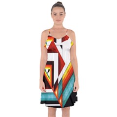 Diamond Acrylic Paint Pattern Ruffle Detail Chiffon Dress by Sudhe