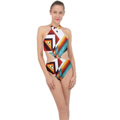 Diamond Acrylic Paint Pattern Halter Side Cut Swimsuit