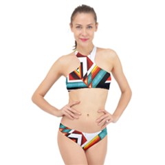 Diamond Acrylic Paint Pattern High Neck Bikini Set